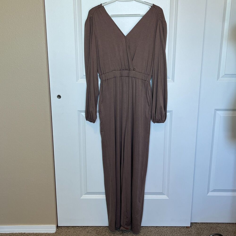 Dokotoo Womens Jumpsuit Romper Brown Small Wide Leg Minimalist Boho Casual
